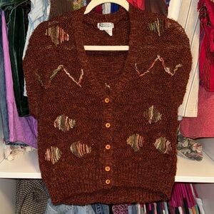 Vintage Knit Cardigan with Patterned Accents